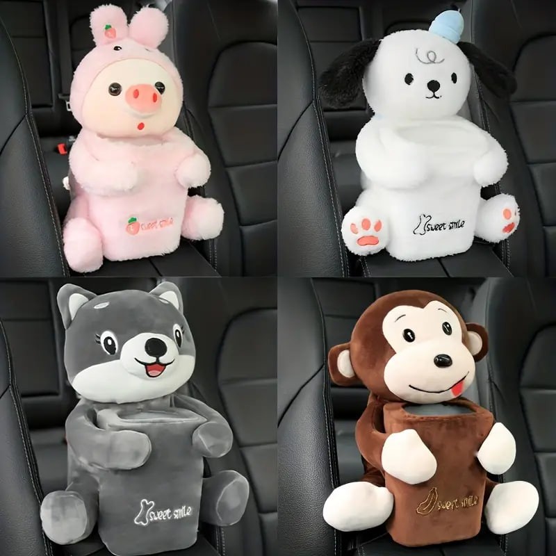1pc Cute Car Interior Accessory, 2 Functions, 2-in-1 Car Tissue Box, Car Trash Can