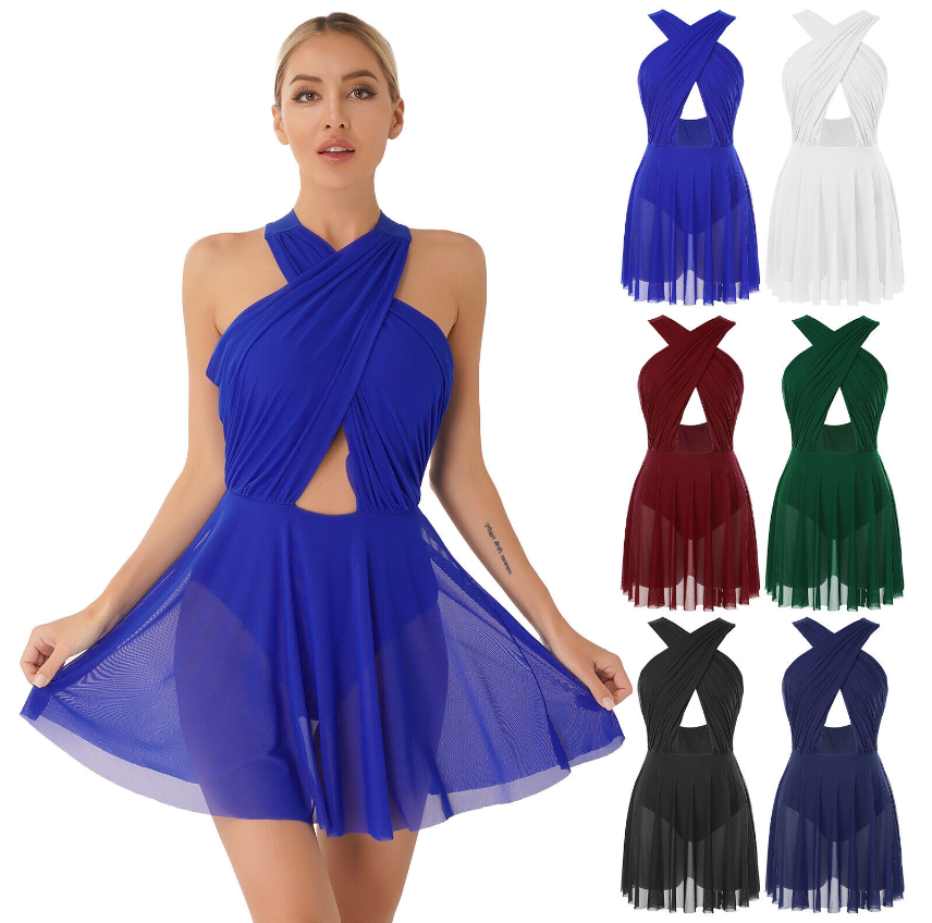 Women's Dress Lyrical Sleeveless Criss Cross Ruched Ballet Leotard Dance Costume